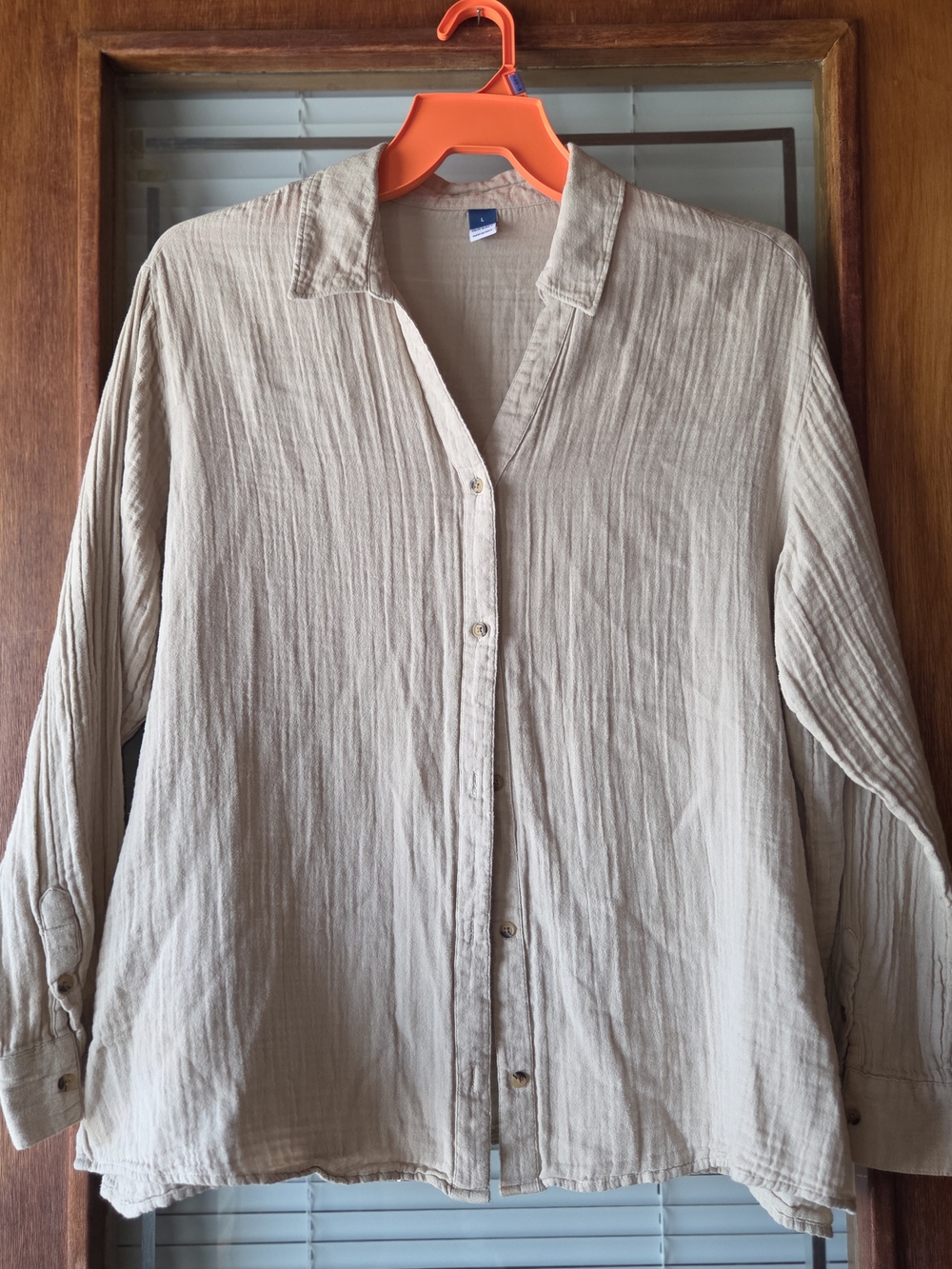 Old Navy Beige Long-Sleeve Button-Down Shirt